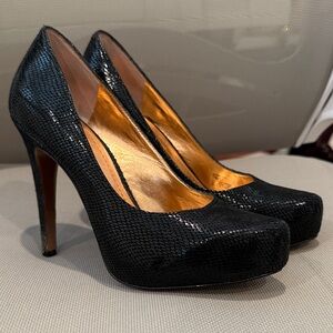 BCBGeneration Black Snakeskin Heels